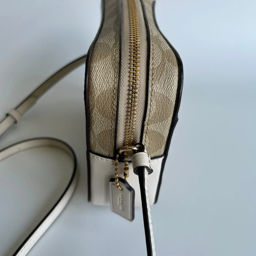 Coach Mini Camera Bag Light Khaki‎ Chalk Canvas Leather Crossbody Excellent